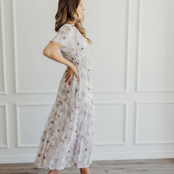 Mikarose Dresses & Skirts - MikaRose Floral Maxi Dress Cream and Purple